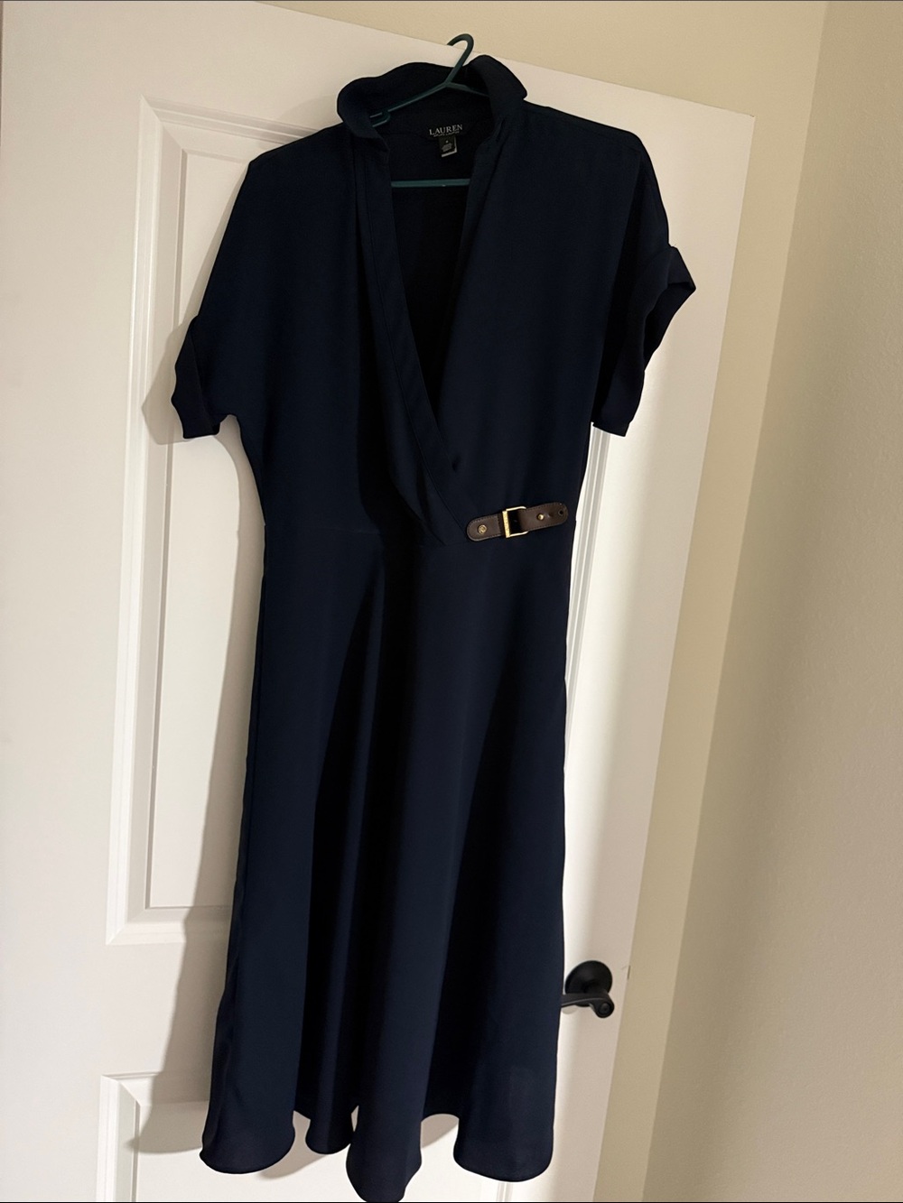 Lauren Ralph Lauren Navy Belted Midi Dress with Buckle